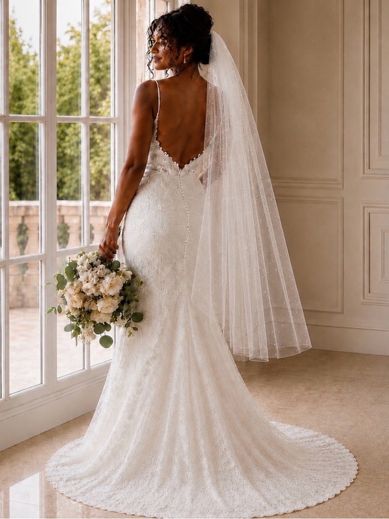 Elegant Pearl Embellished 60” Length Wedding Veil main image 5